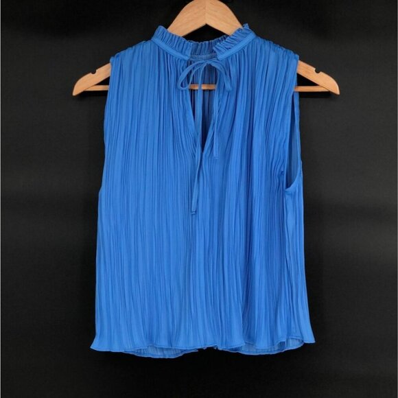 Zara Women's Sleeveless Pleated Top XS Blue Tie-Back Going Out Top Office Career - Picture 2 of 5